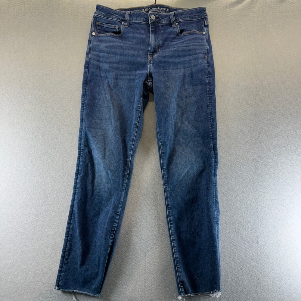 American Eagle Next Level Stretch‎ Skinny Jeans Dark Wash Raw Hem 12 Long Womens